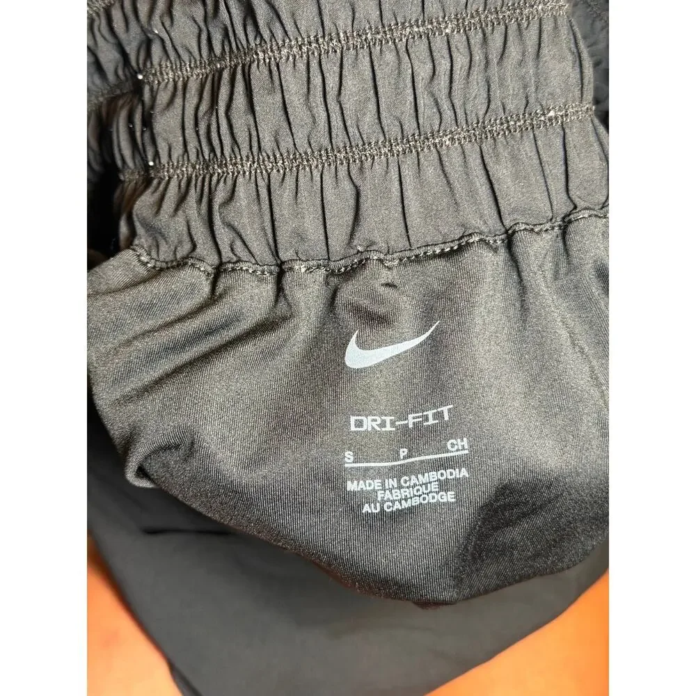 Nike Dri-FIT Women’s Sm High waisted Running Shorts Black Smocked Waist Athletic